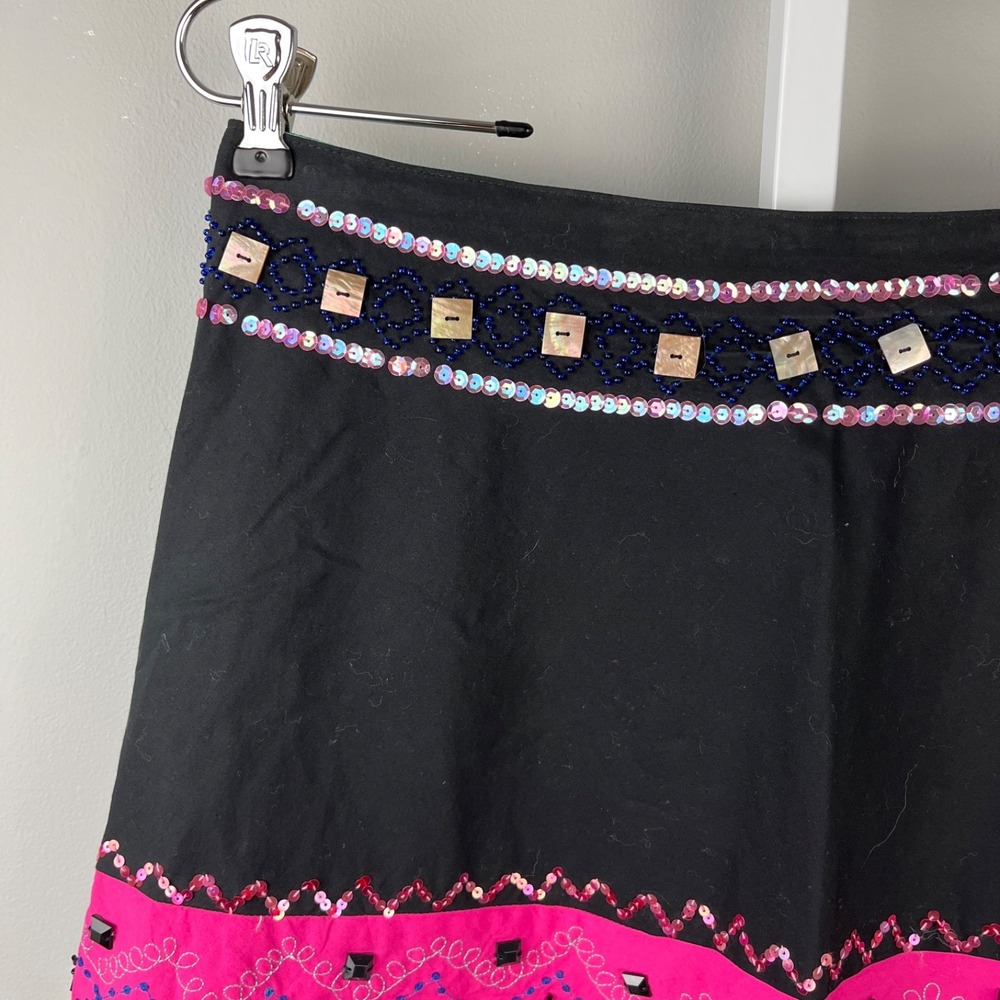 Basil &‎ Maude Midi Skirt Womens 6 Beaded Sequin A-Line Statement Party - Picture 4 of 6